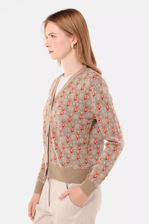 MINIMAL - Trixie - Cardigan Rajut Motif Karakter - Beige Warna Beige