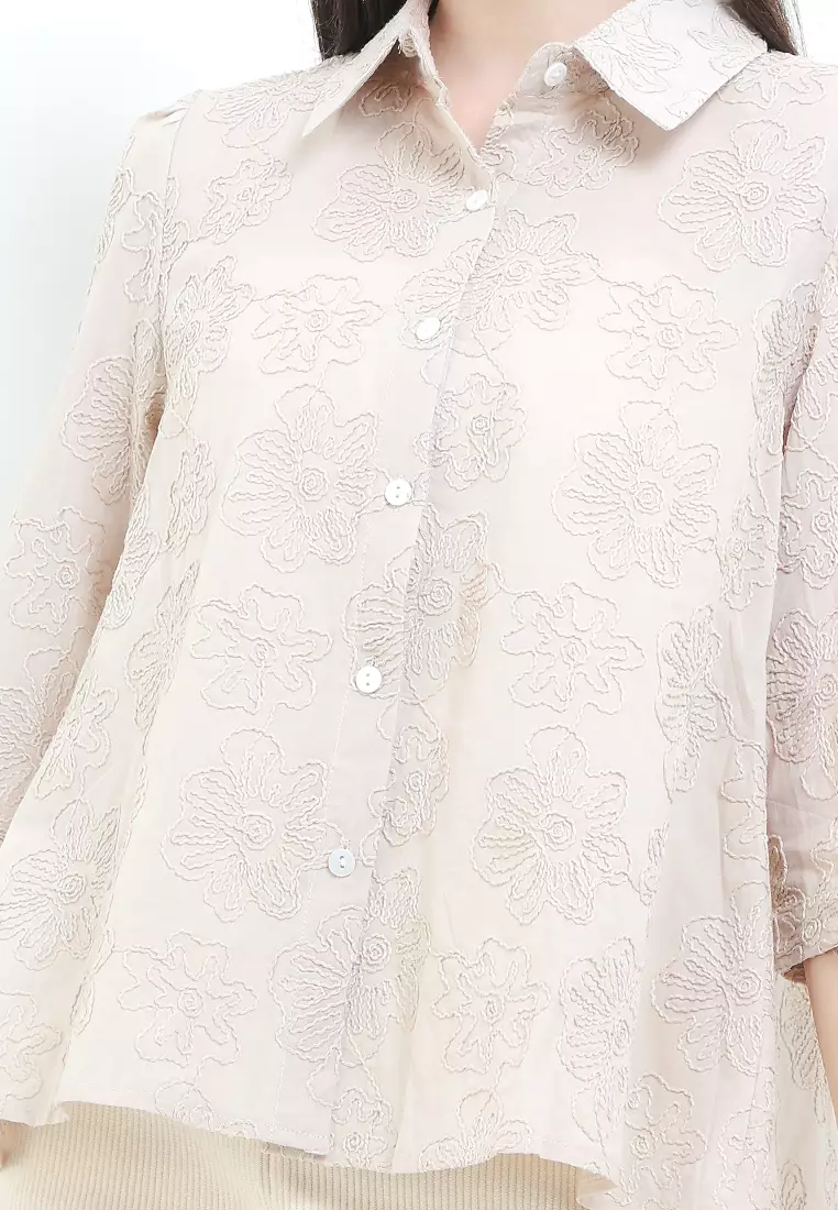 3/4 Sleeves Corded Flo Emb Shirt
