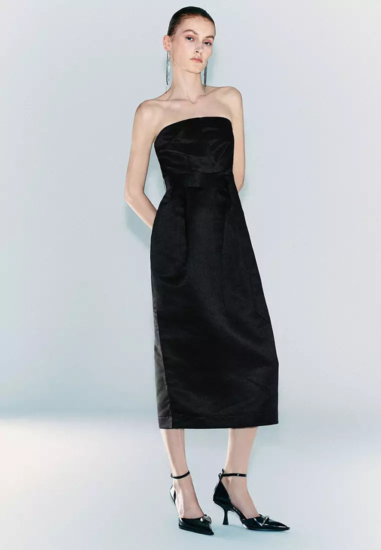 UR秋季新款女装法式赫本风腰带开衩无袖连衣裙UWG740183