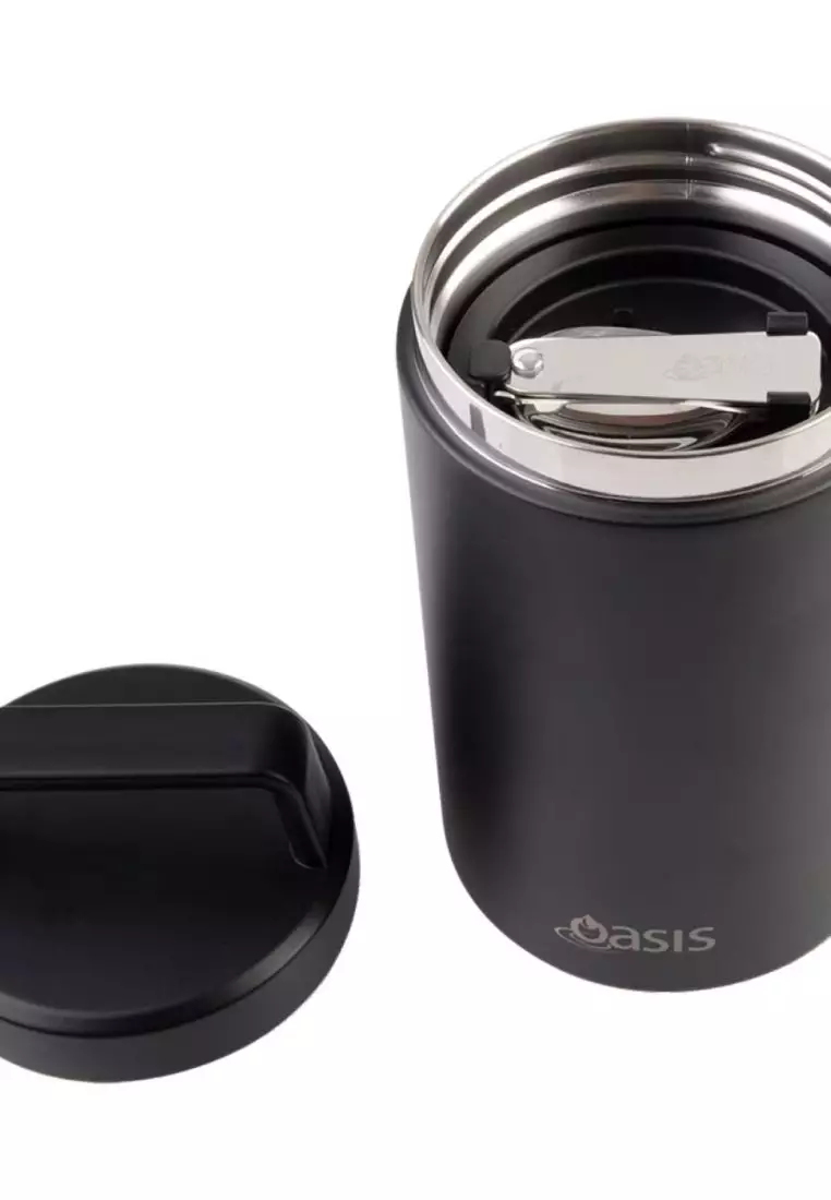 Oasis S/S Insulated Dual Compartment Food Jar W Handle And Spoon 700ML - Black