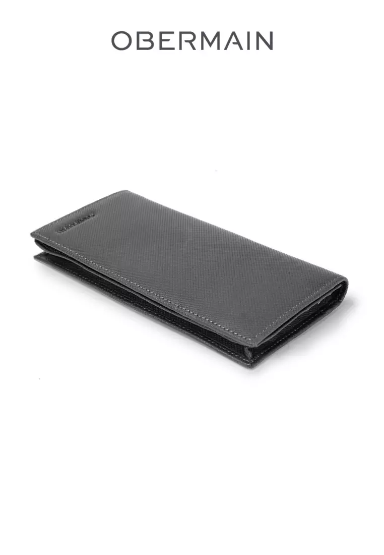 RFID Long Wallet Genuine Leather Grey