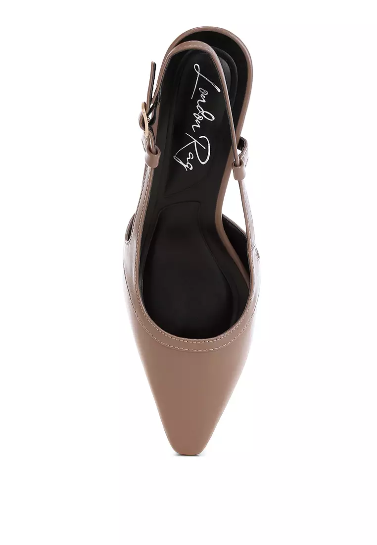 Slingback Pin Buckle Kitten Heels In Taupe