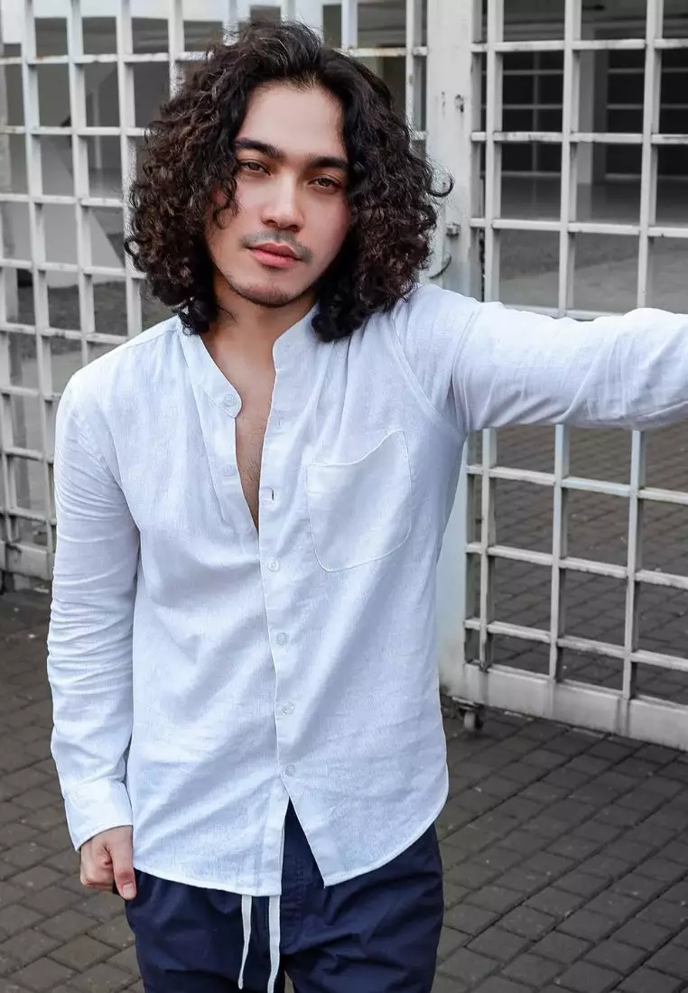 Marakesh Kemeja Linen Pria Lengan Panjang Putih | Long Sleeves Linen Shirt Men White