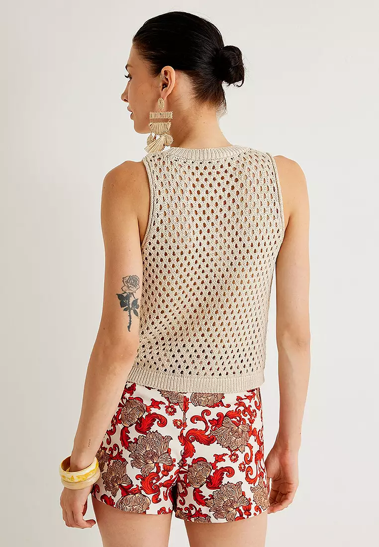 Sleeveless Crew Neck Openwork Crochet Top
