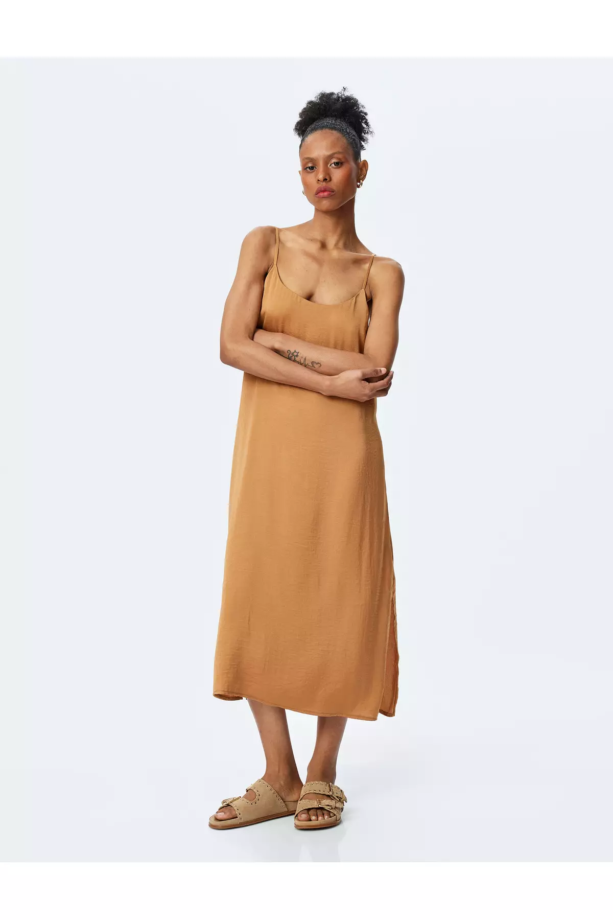 Straight Cut Slim Strap Long Dress