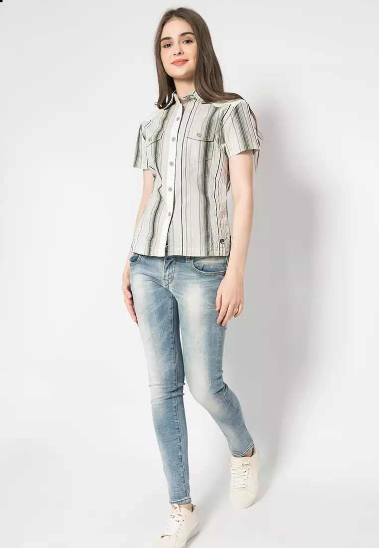 LGS - Slim Fit - Kemeja Wanita - Putih - Motif - LLSH.380.NH716.450.7C