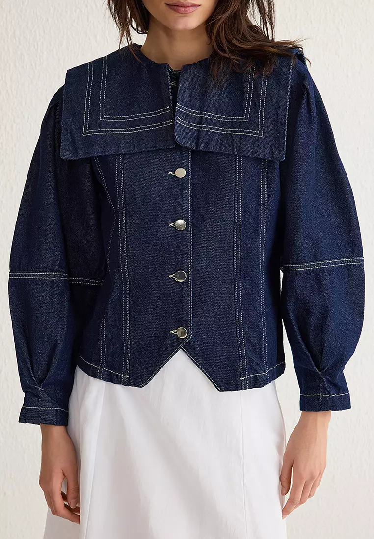 Sailor Collar Detailed Denim Jacket