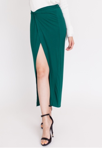 Hook Clothing green Knot Split Asymmetrical Skirt 6FBA8AA94556A1GS_1