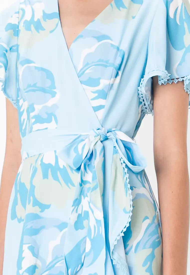 Floral Print Butterfly Sleeves Dress