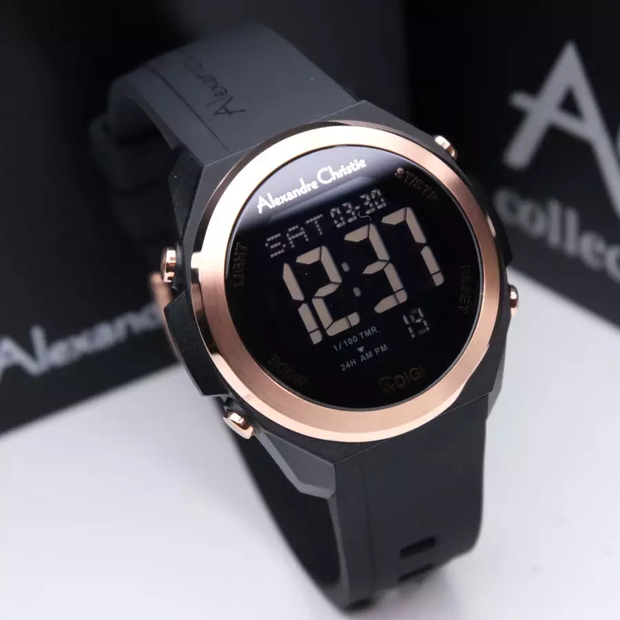 Alexandre Christie 9342 Karet Black Ring Rosegold Digital
