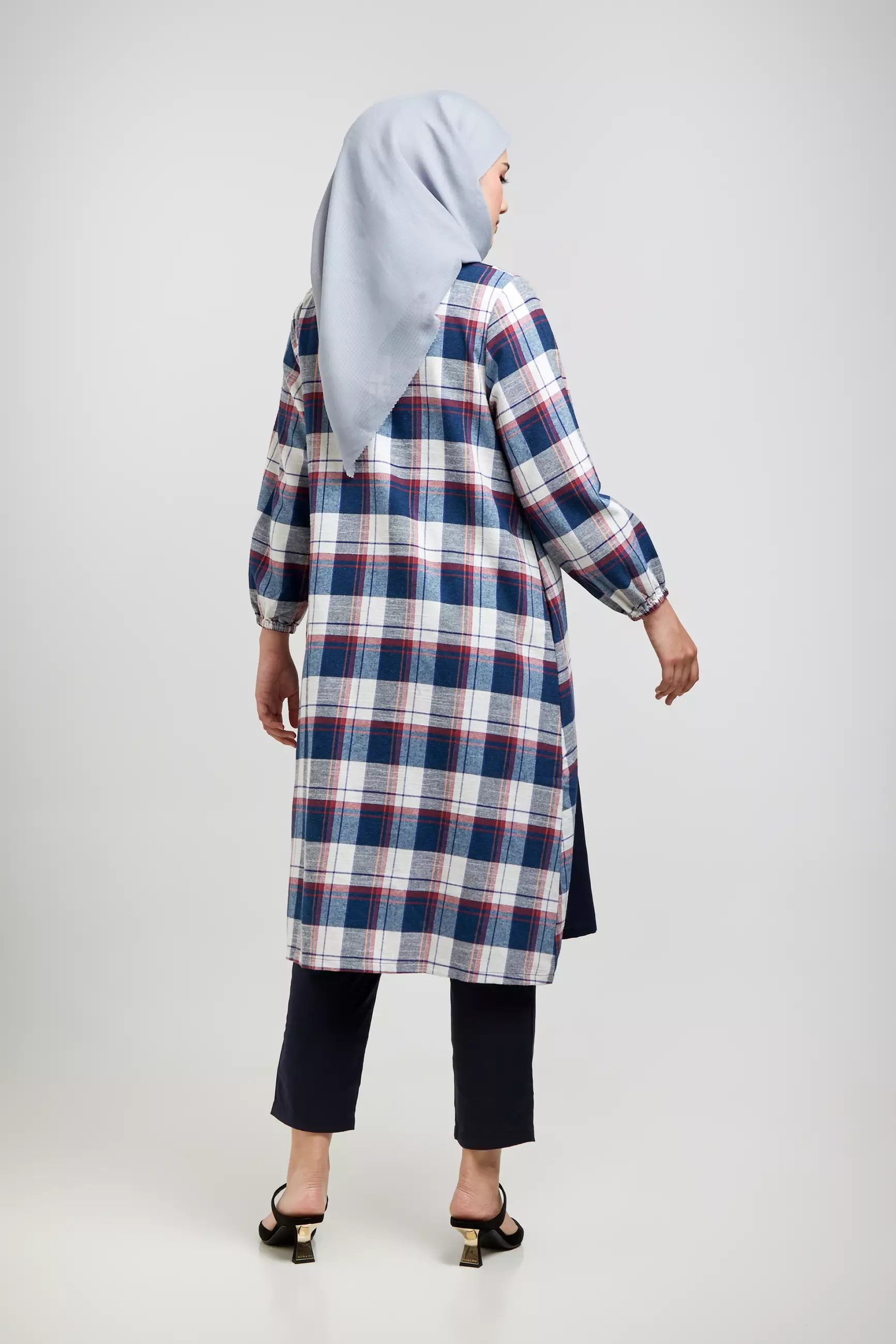 MFMW Seena Midi Dress Navy Motif Kotak