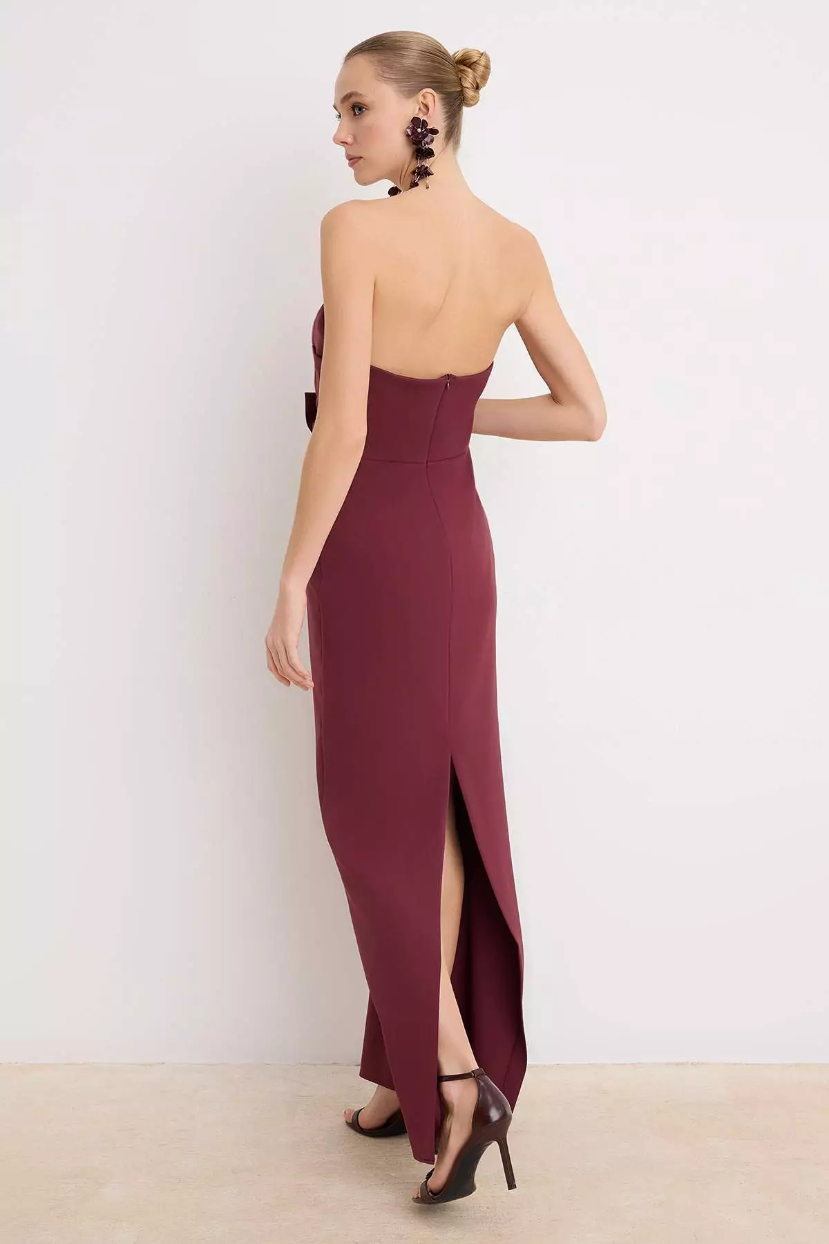 Plum Plain Fish Bow Woven Finike Maxi Evening Dress & Graduation Dress