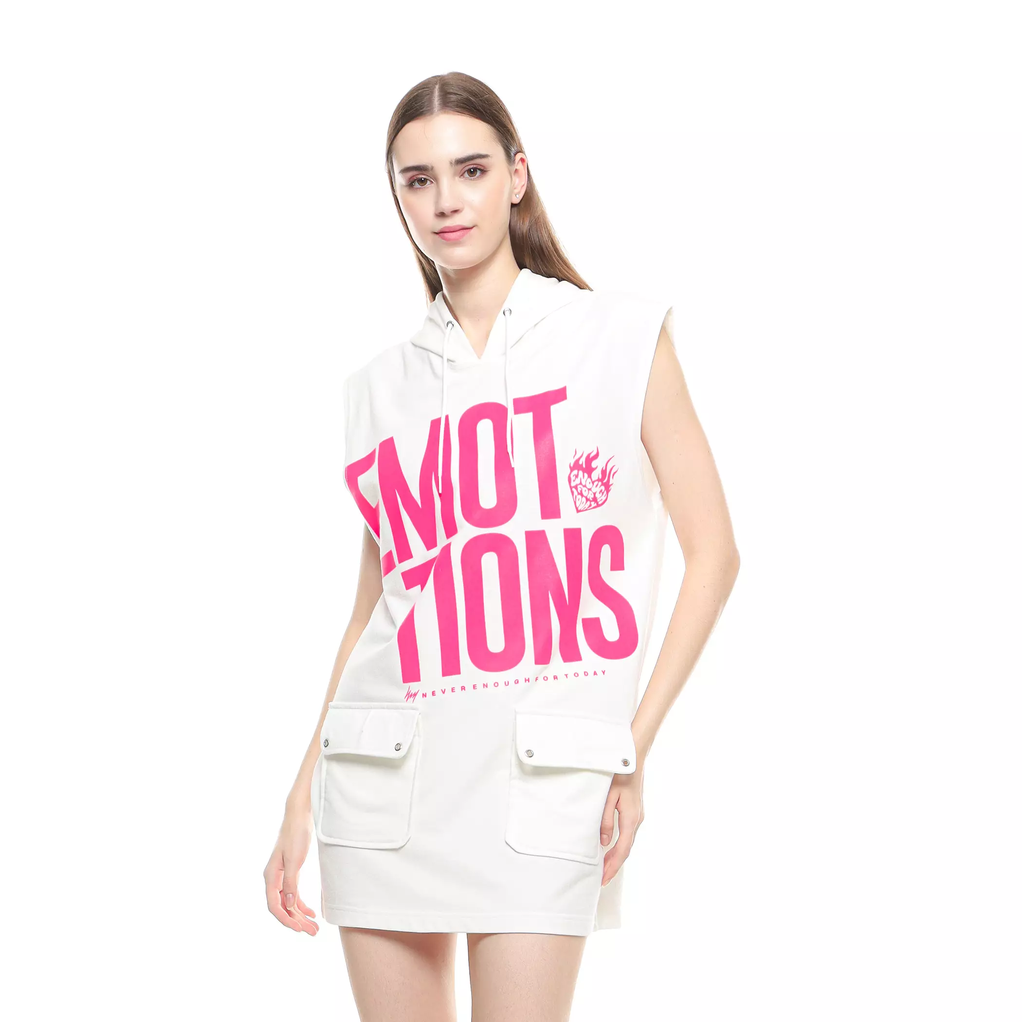 Enough For Today - Hoodie Dress Saku Cargo Emotion Putih