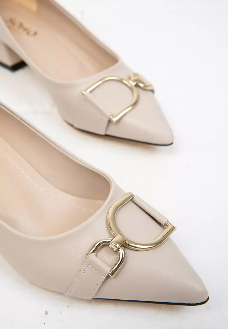 Beige Classic Women's Heeled Shoes - 19548