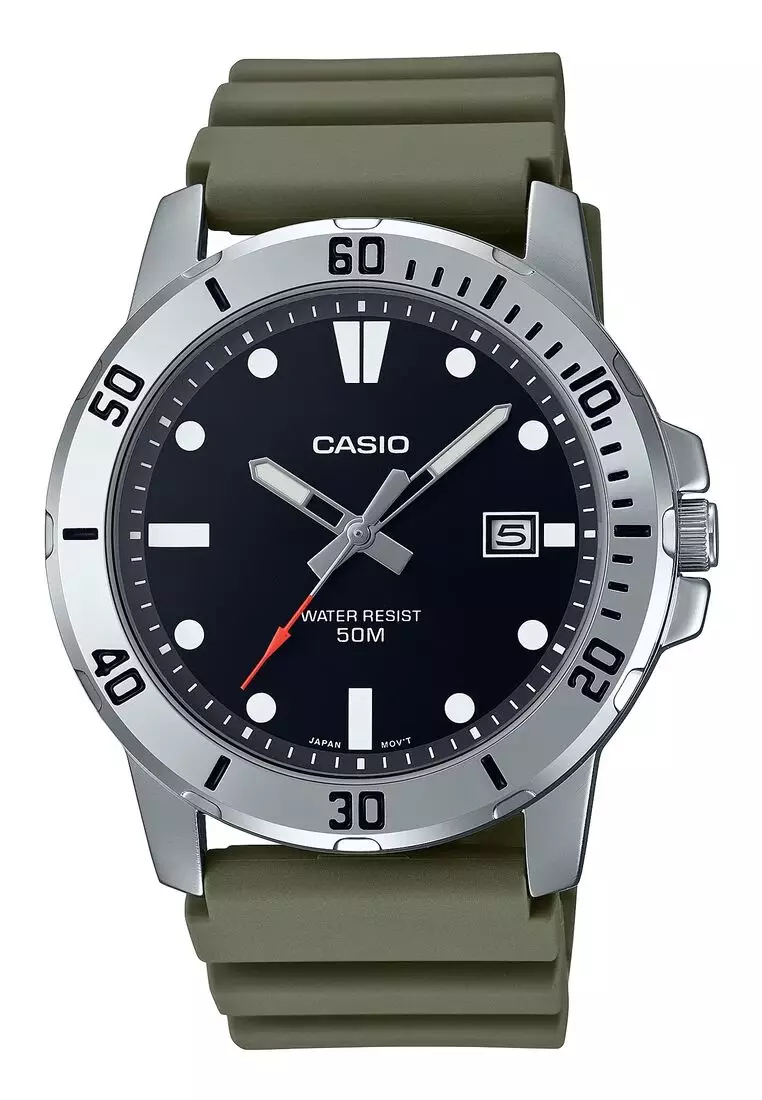 Casio Men's Analog Watch MTP-VD01-3EV Army Green Resin Band