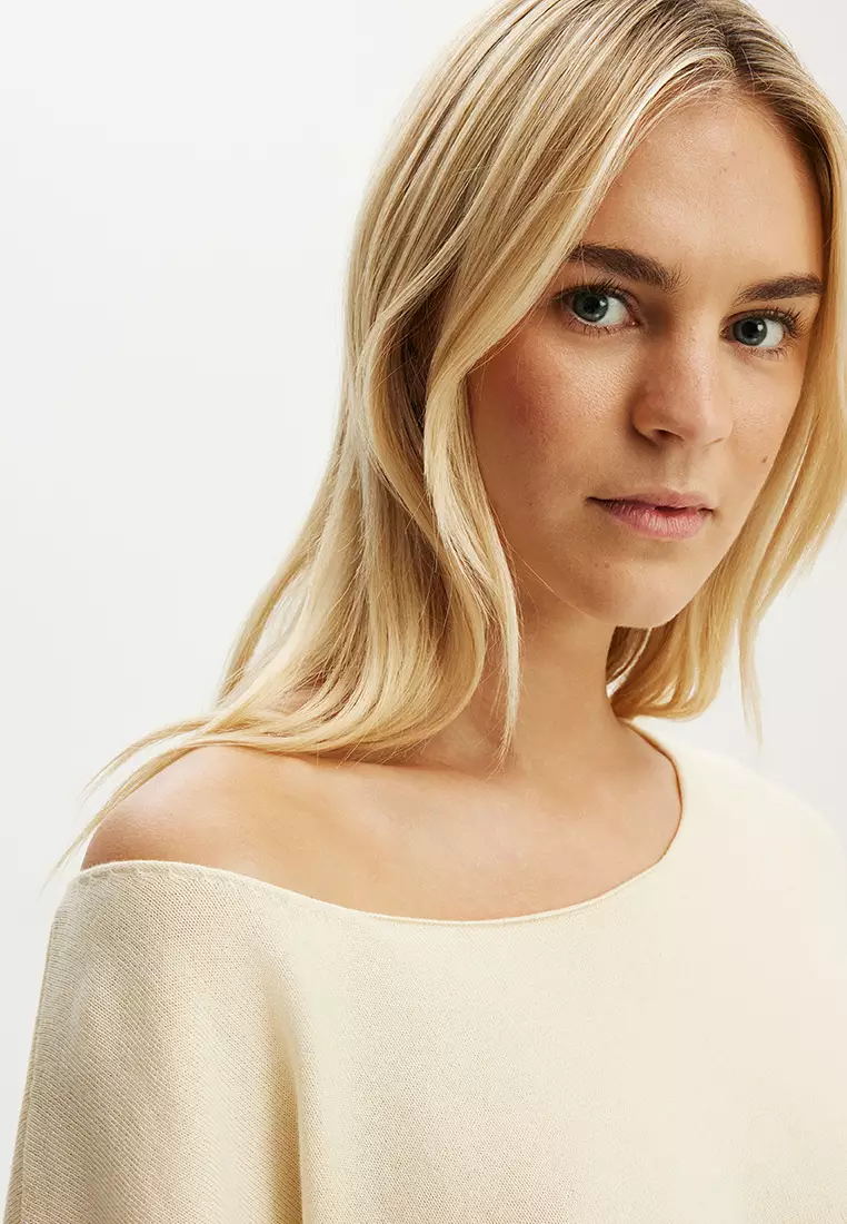 Off Shoulder Cropped Knit Jumper