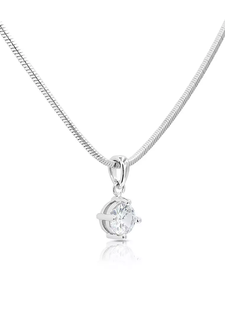 SO SEOUL Athena Round Brilliant Cut 2.0CARAT Diamond Simulant Cubic Zirconia Solitaire Pendant Chain Necklace