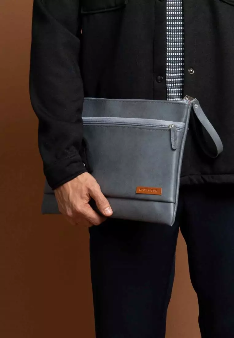 Houseofcuff Clutch Pria Tas Tangan Unisex Abu-Abu Model Double Zipper