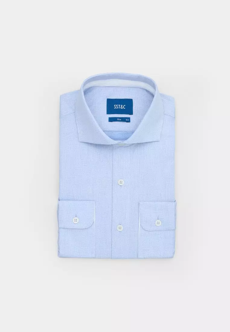 Light Blue and White Textured Slim Fit Shirt