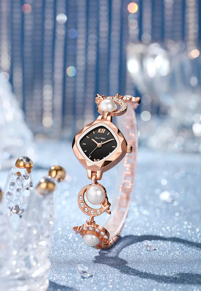 Jam Tangan Wanita Original Korea Style Pear Strap Anti Air Jam Tangan Cewek rose black