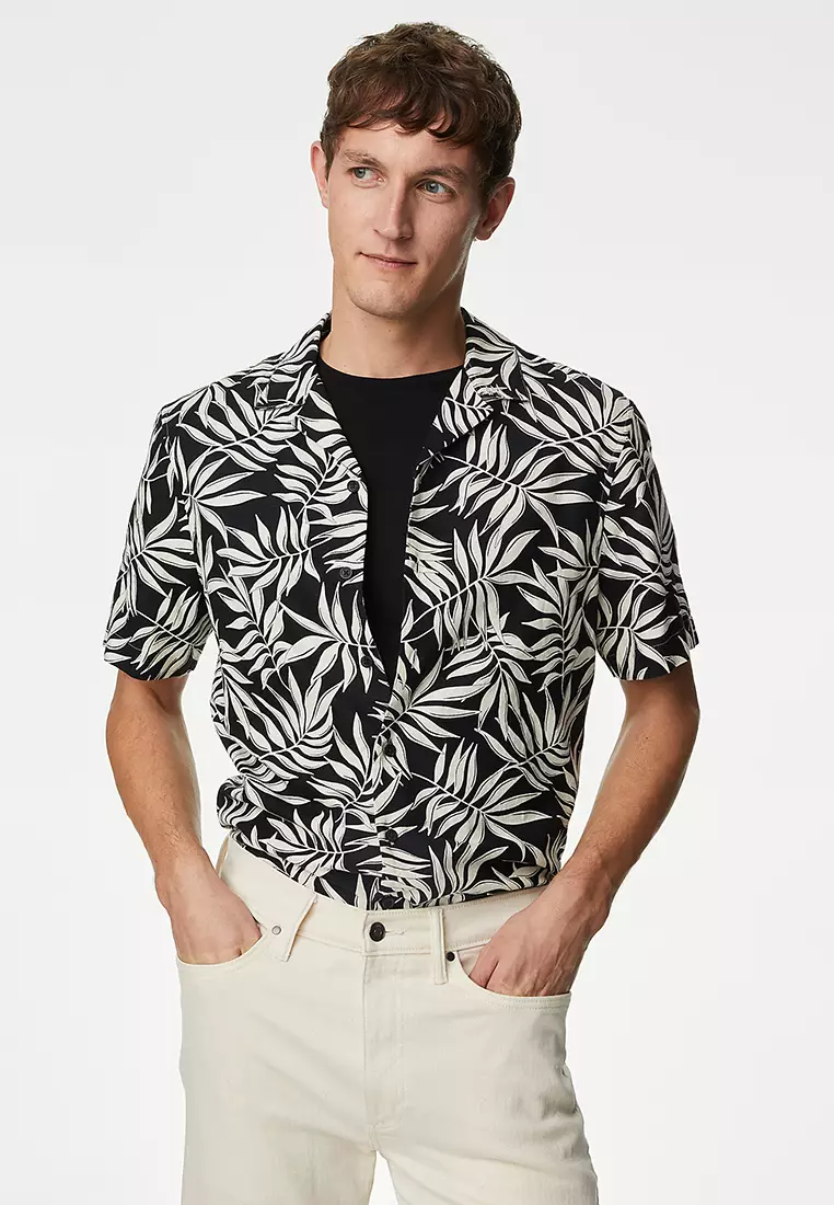 Easy Iron Linen Blend Hawaiian Printed Shirt