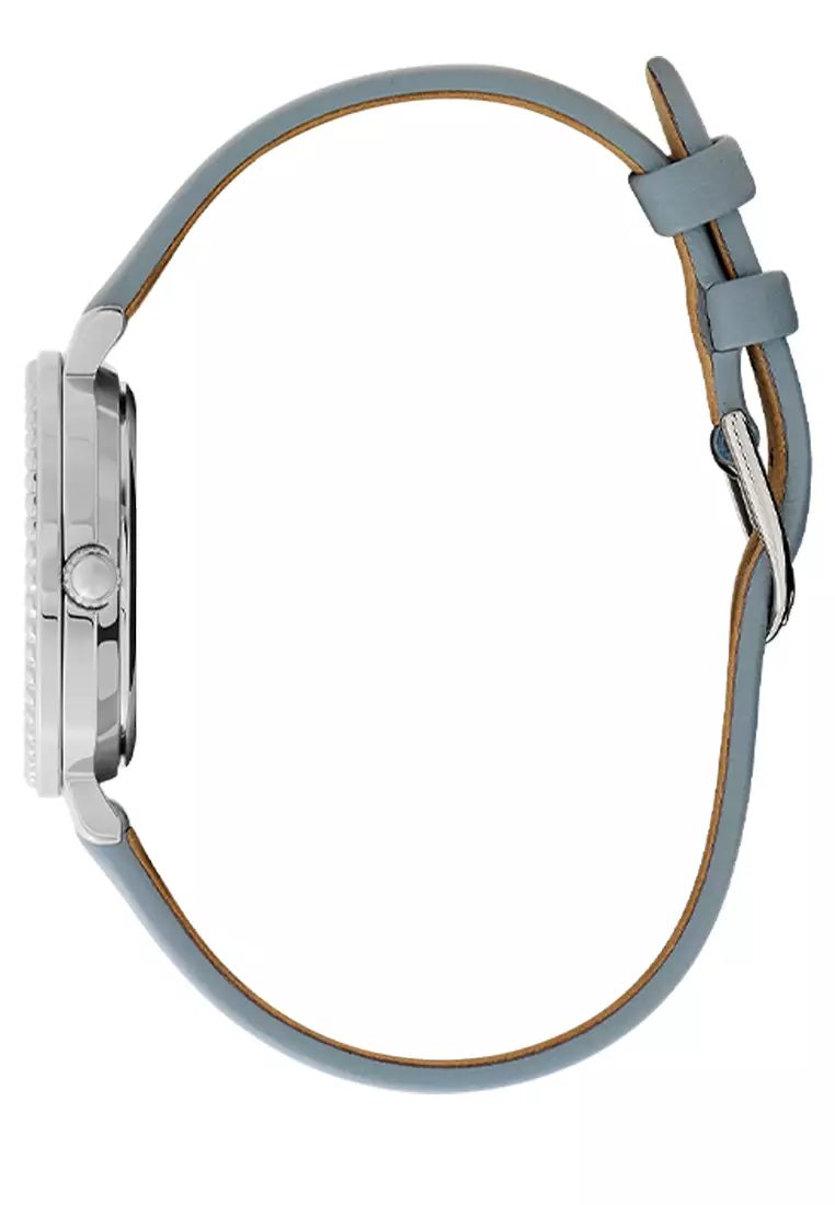 Olivia Burton 30mm Vintage Bead Silver White & Chalk Blue Leather Strap Watch - 24000163