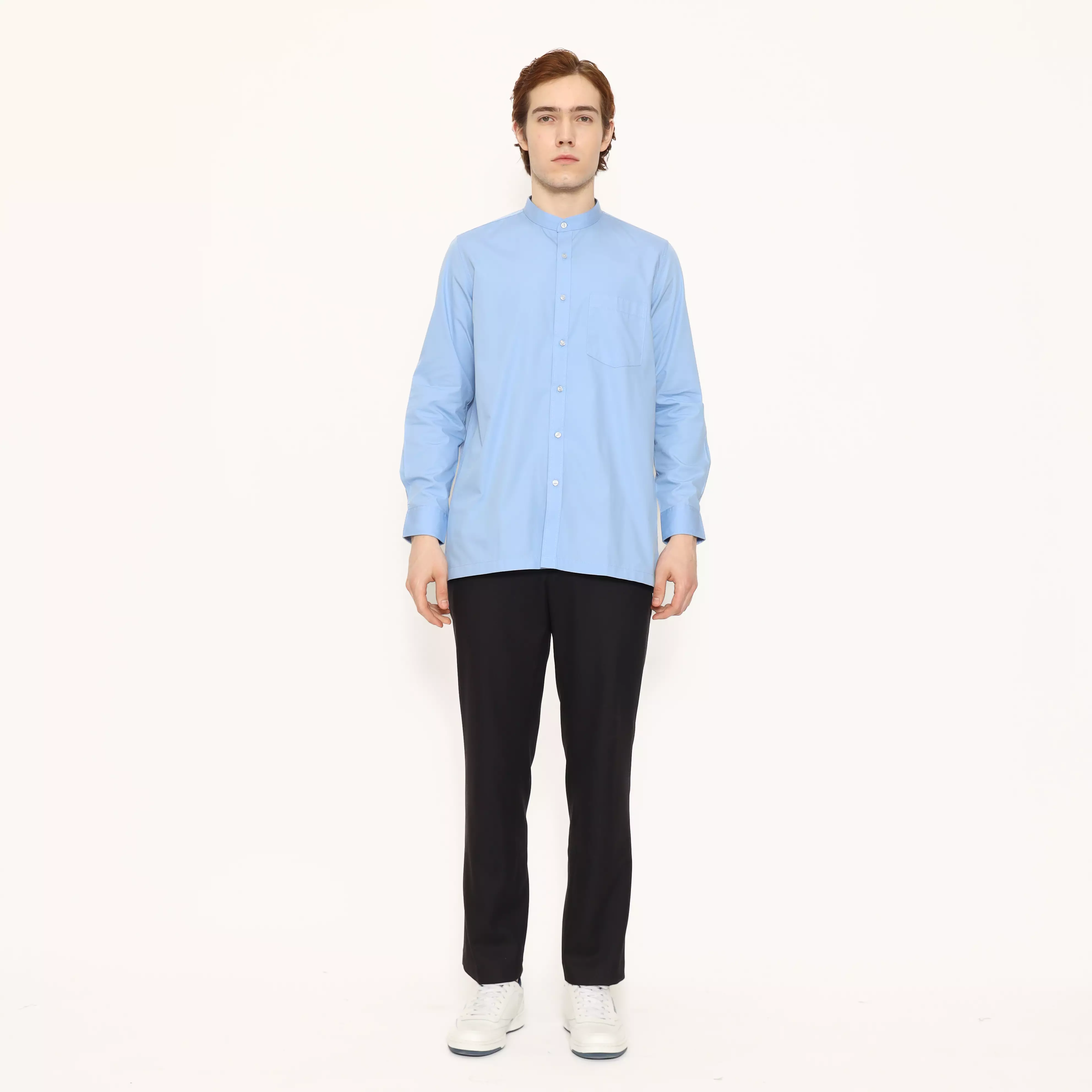 LAWELL ALARA-L Baju Koko Pria Lengan Panjang Regular Fit Kerah Mandarin Polyester Cotton Premium Warna Light Blue