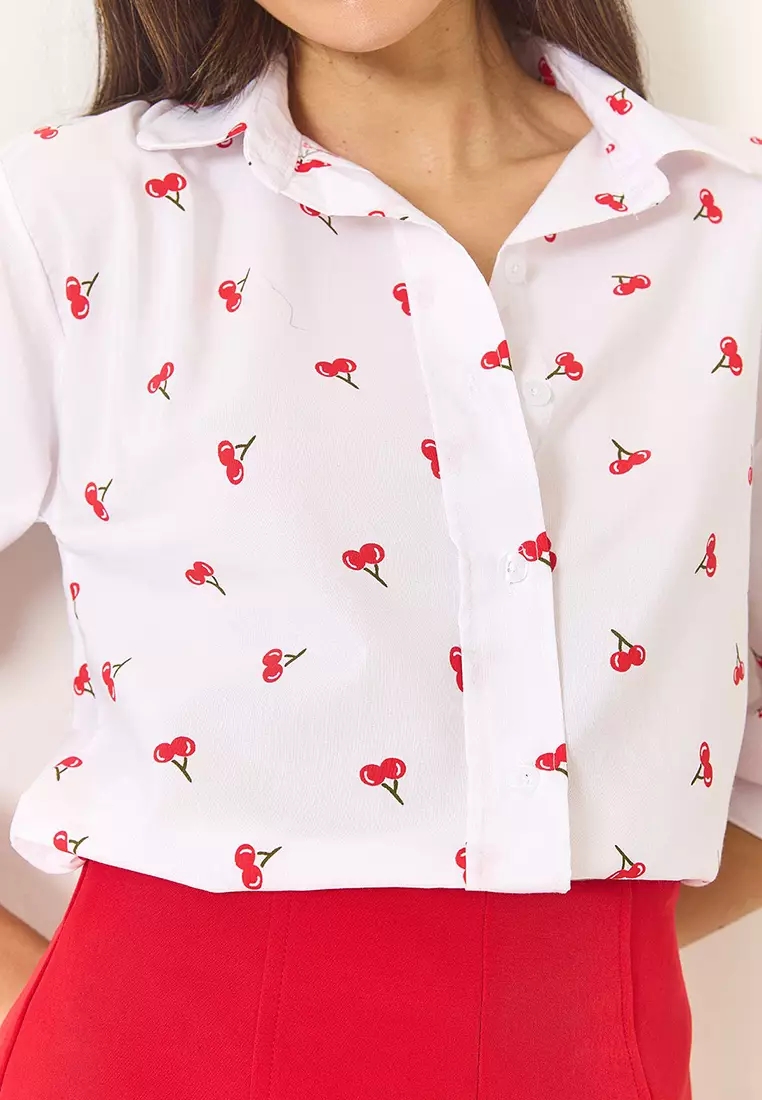 Women's Minimal Patterned Watermelon Sleeves Regular Shirt 1686 60284040