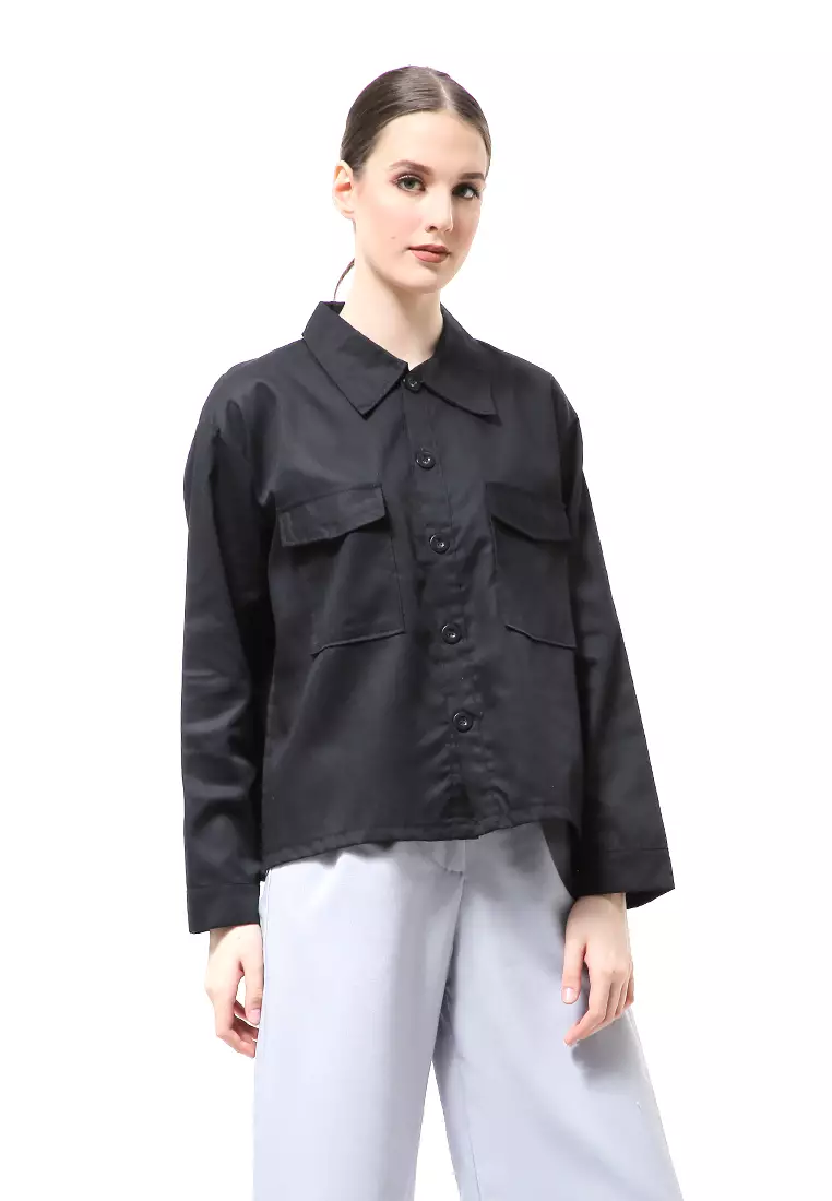 Silsi Jacket Outer Atasan Wanita Long Sleeve Motif Polos Premium Quality - Black