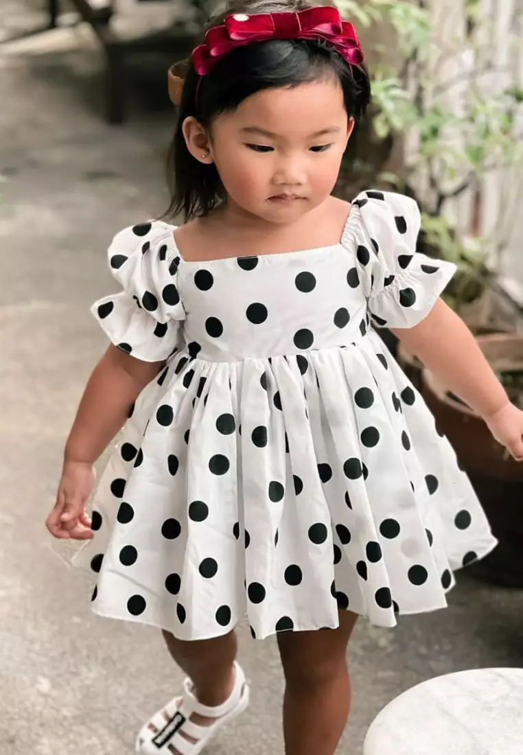 Baby black and white polka dot dress sale