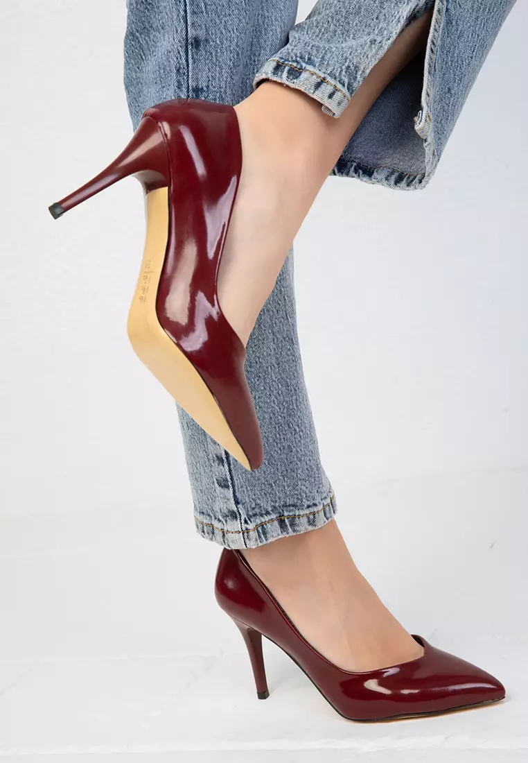 Claret Red Patent Leather 19549 Classic Women's Heeled Shoes