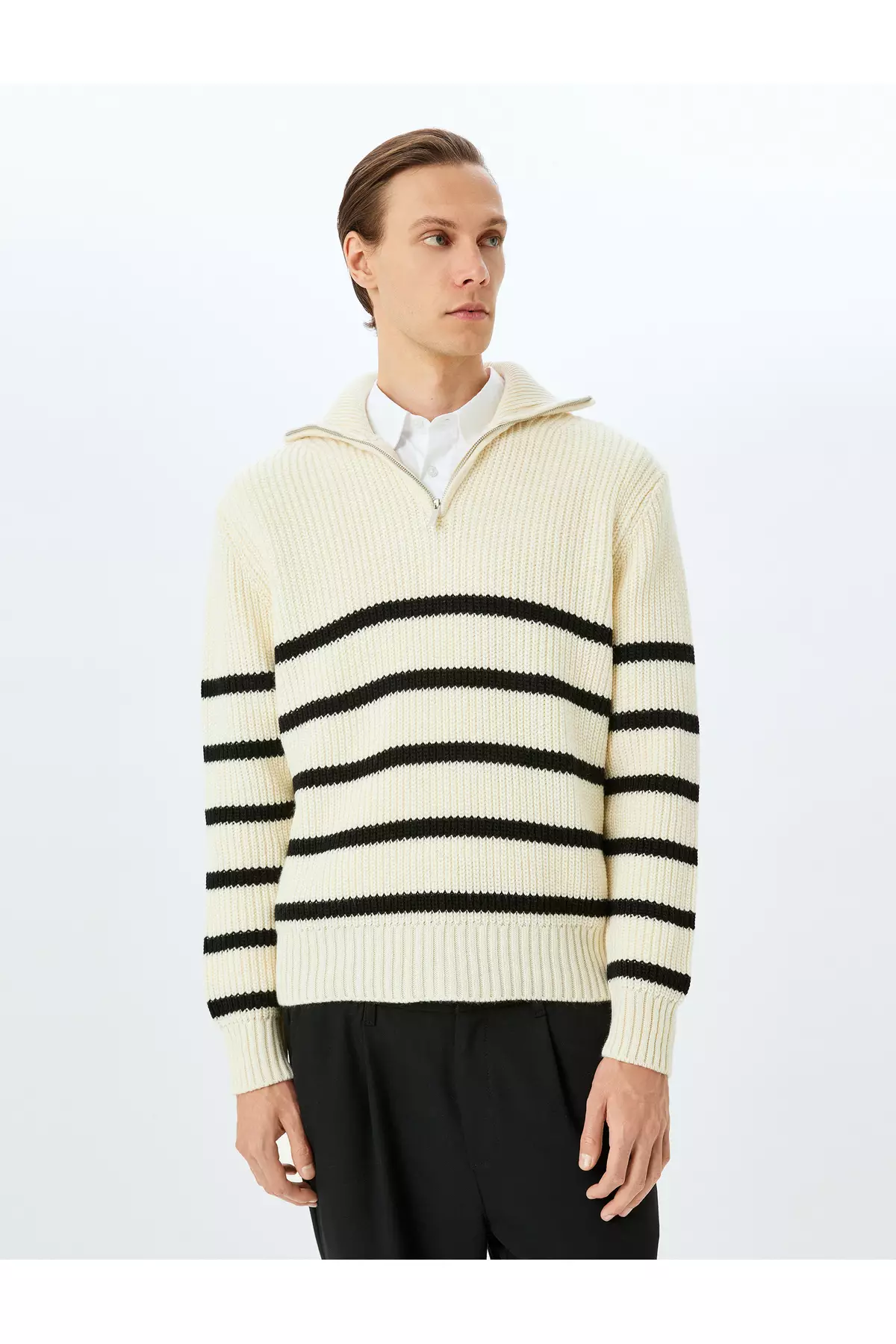 Half-Zip Striped Winter Knit Sweater