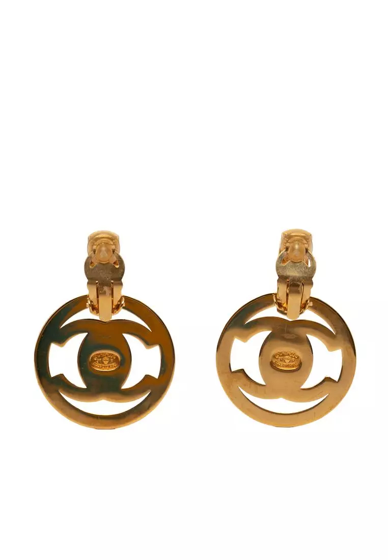 Pre-Loved Chanel Cc Gold Plated Turnlock Swing Clip On Earrings