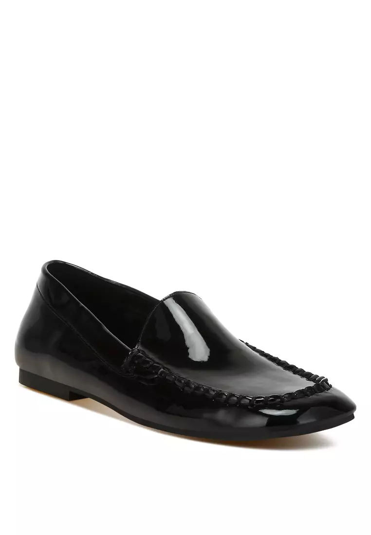 Patent Pleather Loafers in Black