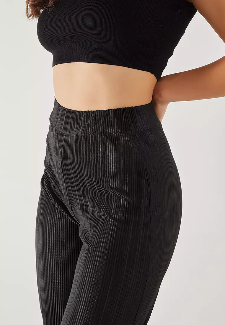Pink Vanilla Black Plisse Flared Trousers