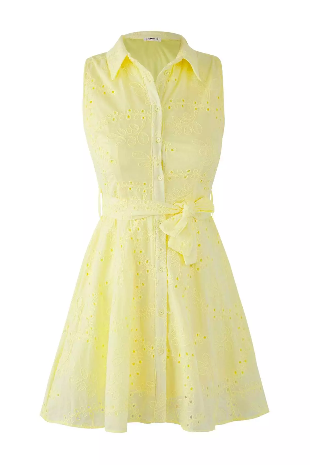 Light Yellow Tie Detailed Plain Short / Mini Woven Dress