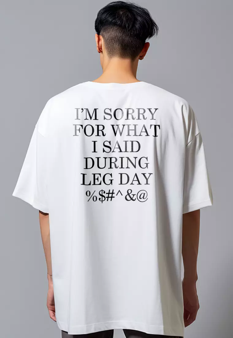 MTR98 Kaos Oversize Gym Bahan Tebal Scuba "i'm sorry i said leg day" Abu Tua