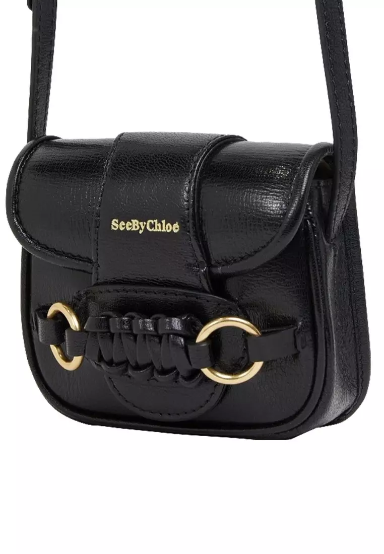 MicSaddie In Goatskin Crossbody Bag in Black