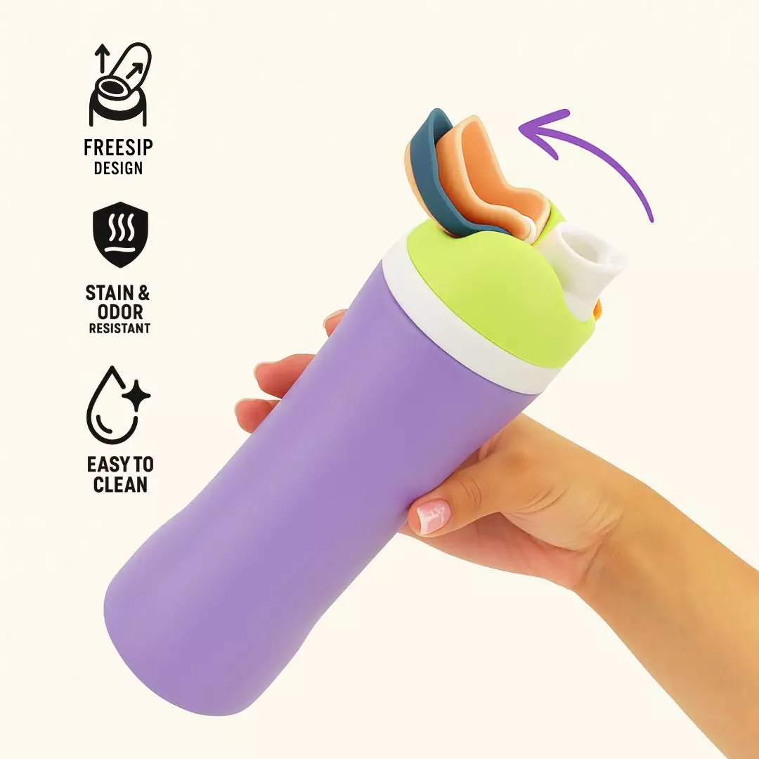 Wakakids Botol Minum Termos Stainless Steel Vacuum Cup FreeSip Tumbler Premium dengan Pegangan 560ml K2376 Venrc Cream