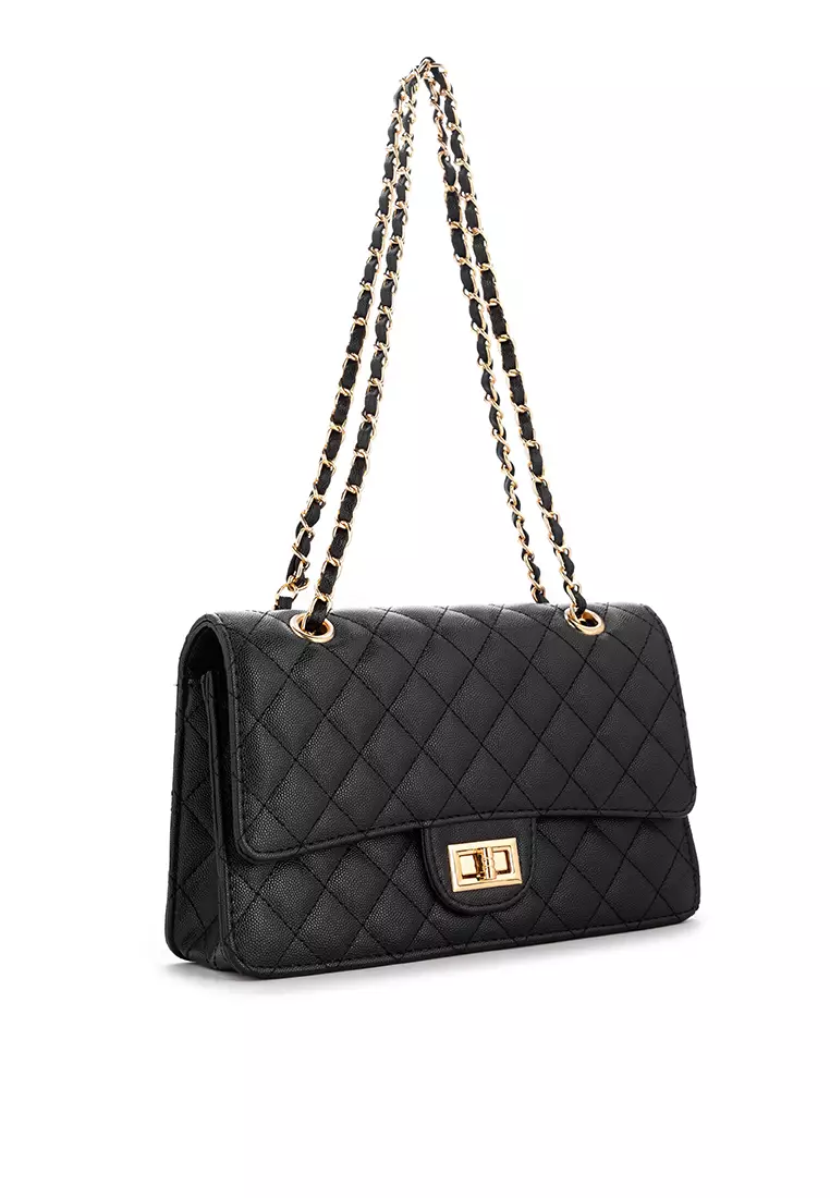Buy Tatiana Angelie Black Quilted Gold Chain Large Size Crossbody Sling ...