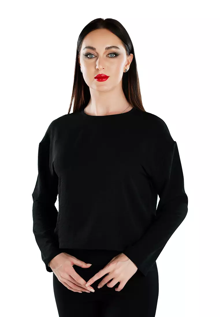 Black Full Sleeves Top & Fitted Full Pants Coord Set