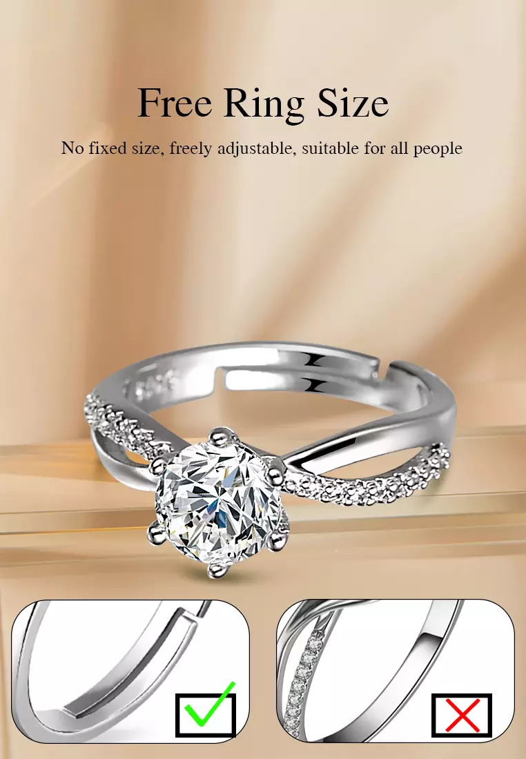 Cincin Wanita Original Aksesoris Adjustable Elegan 2 Karat Mewah Perhiasan Fashion