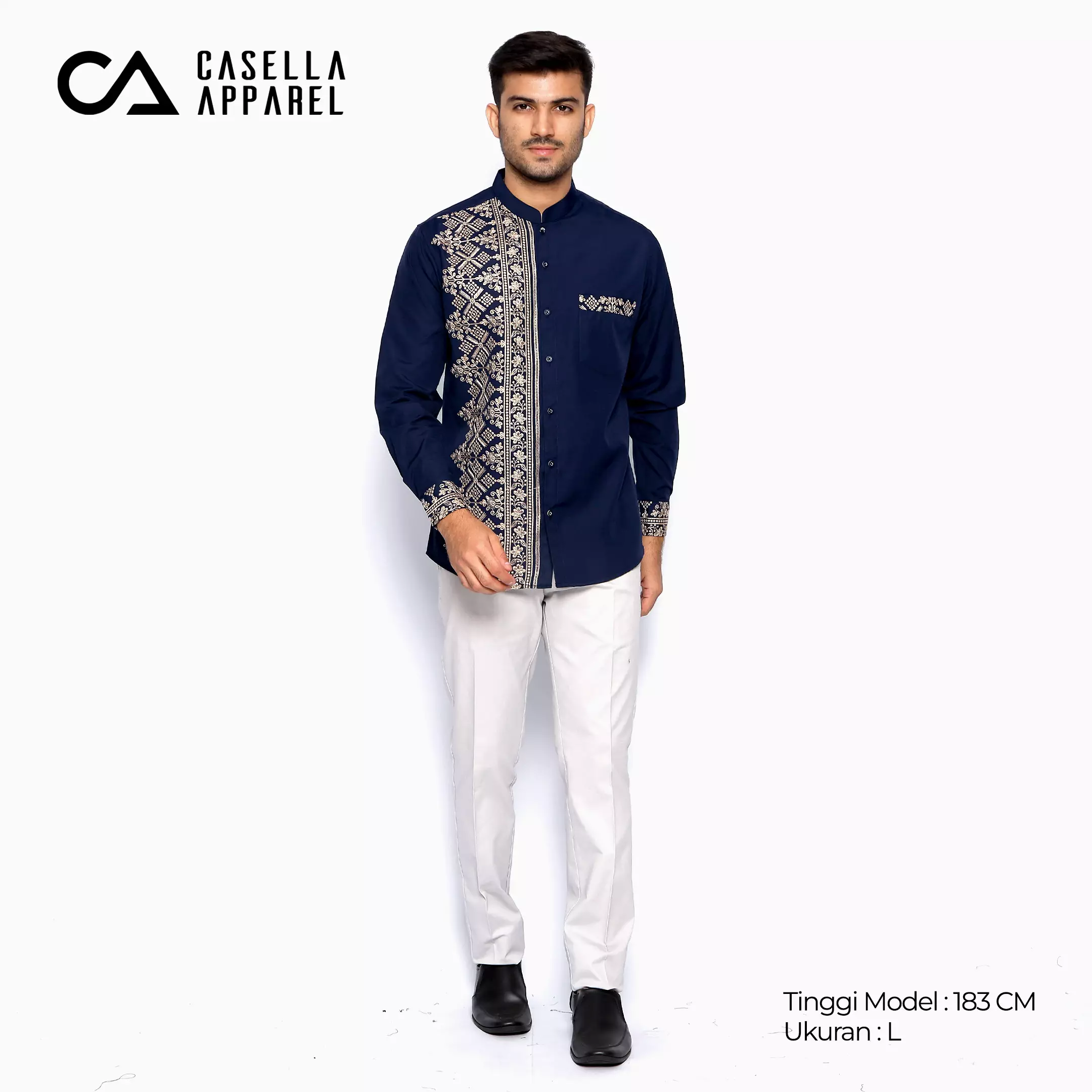 Casella Baju Koko Pria Lengan Panjang Premium Edisi Koko Sultan 9962 Navy