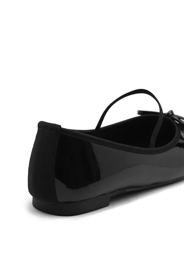 Erino Enamel Ribbon Maryjane Flats (1cm) - Black