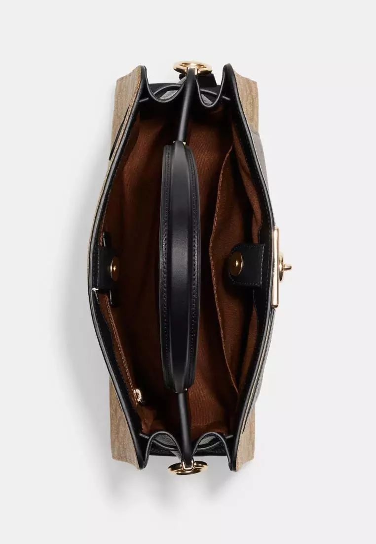 Coach Lane Carryall In Blocked Signature Canvas Khaki Brown Multi