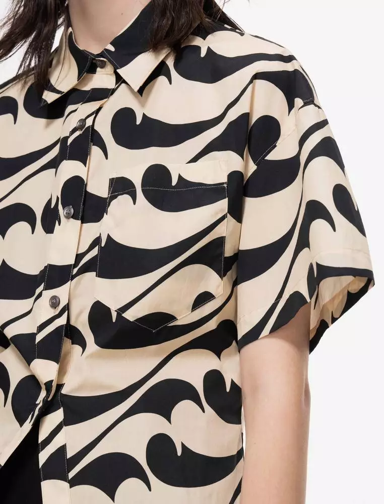 海浪印花通勤短袖襯衣