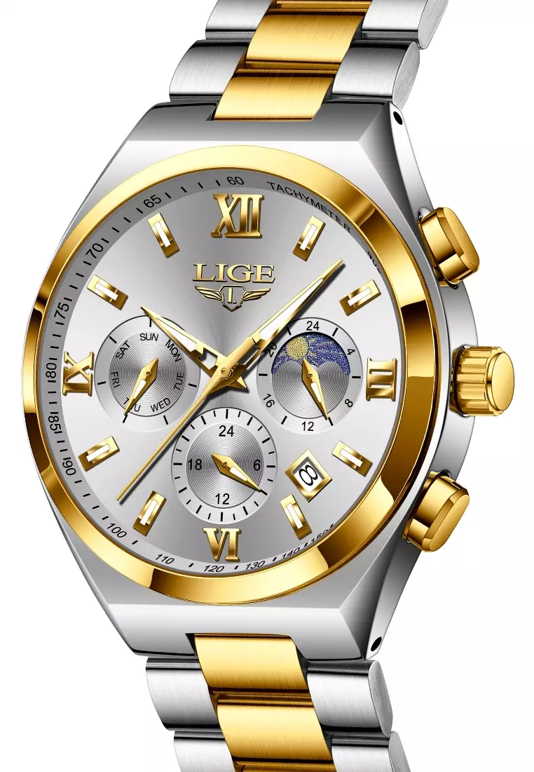 Chronograph Unisex Stainless Steel Quartz Watch 42mm, Silver dial, on Steel Bracelet