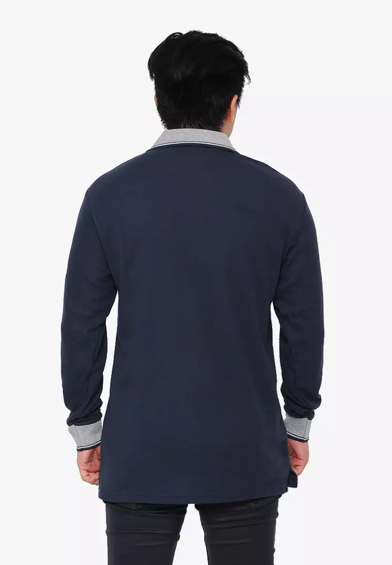 Andre Michel Kaos Polo Shirt Lengan Panjang Kerah Abu Navy 933-4