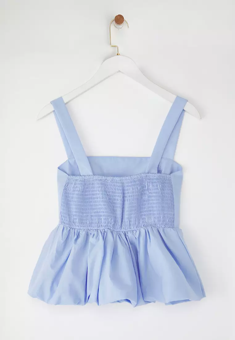 Light Blue Balloon Skirt Suspender Woven Woven Blouse Twoss25Bz00354