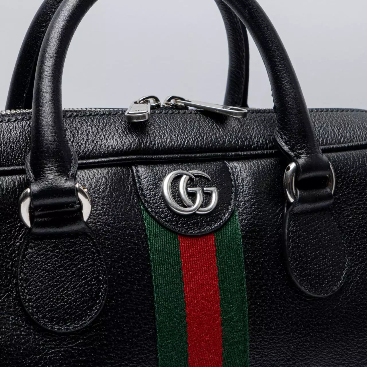 Ophidia with Red Green Web Large Briefcase Leather Bag Black